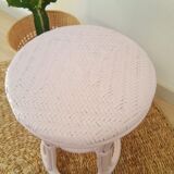 Vintage powder pink rattan stool
