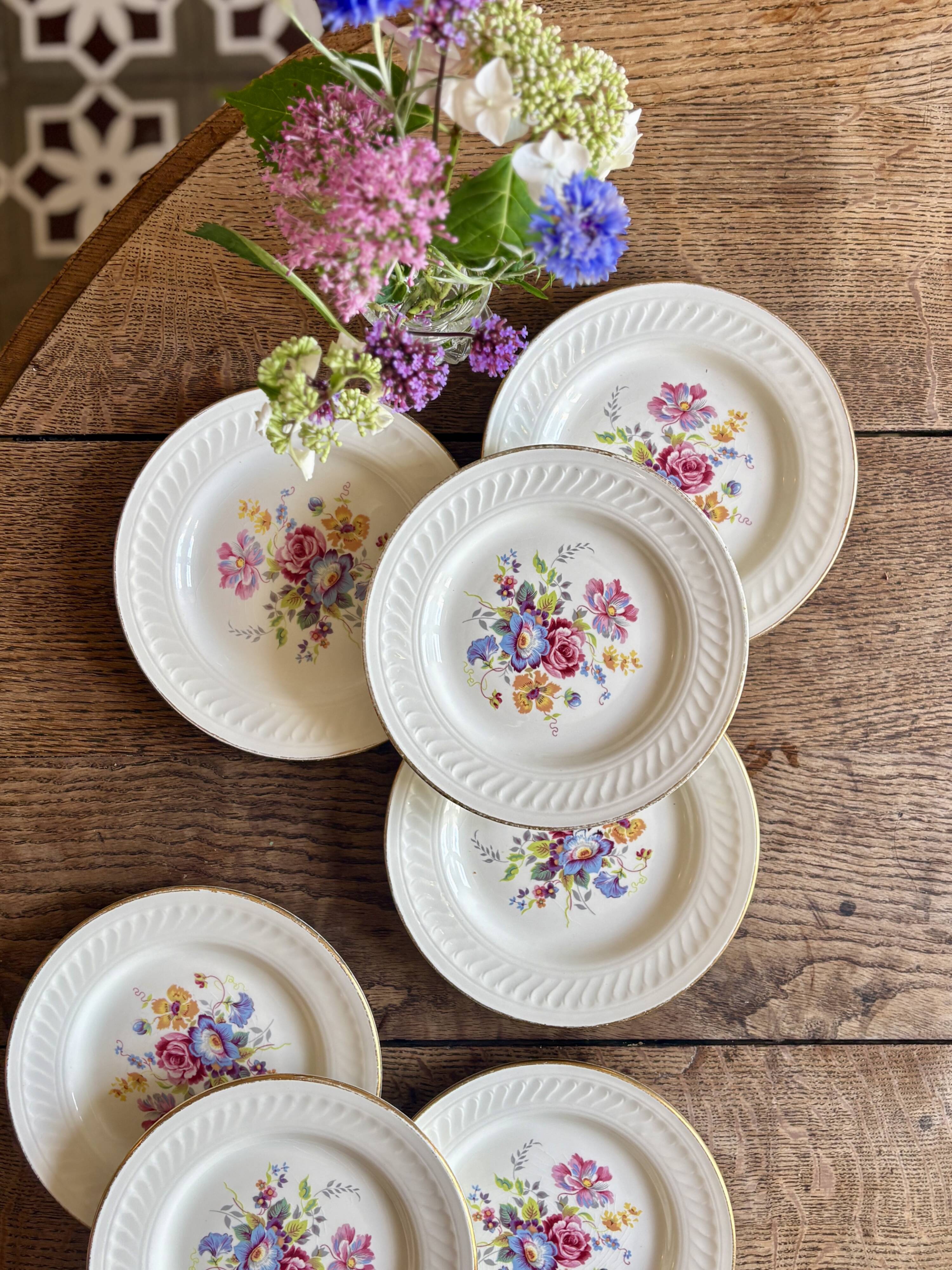 Set of 8 vintage dessert plates - Fleurette by Gien