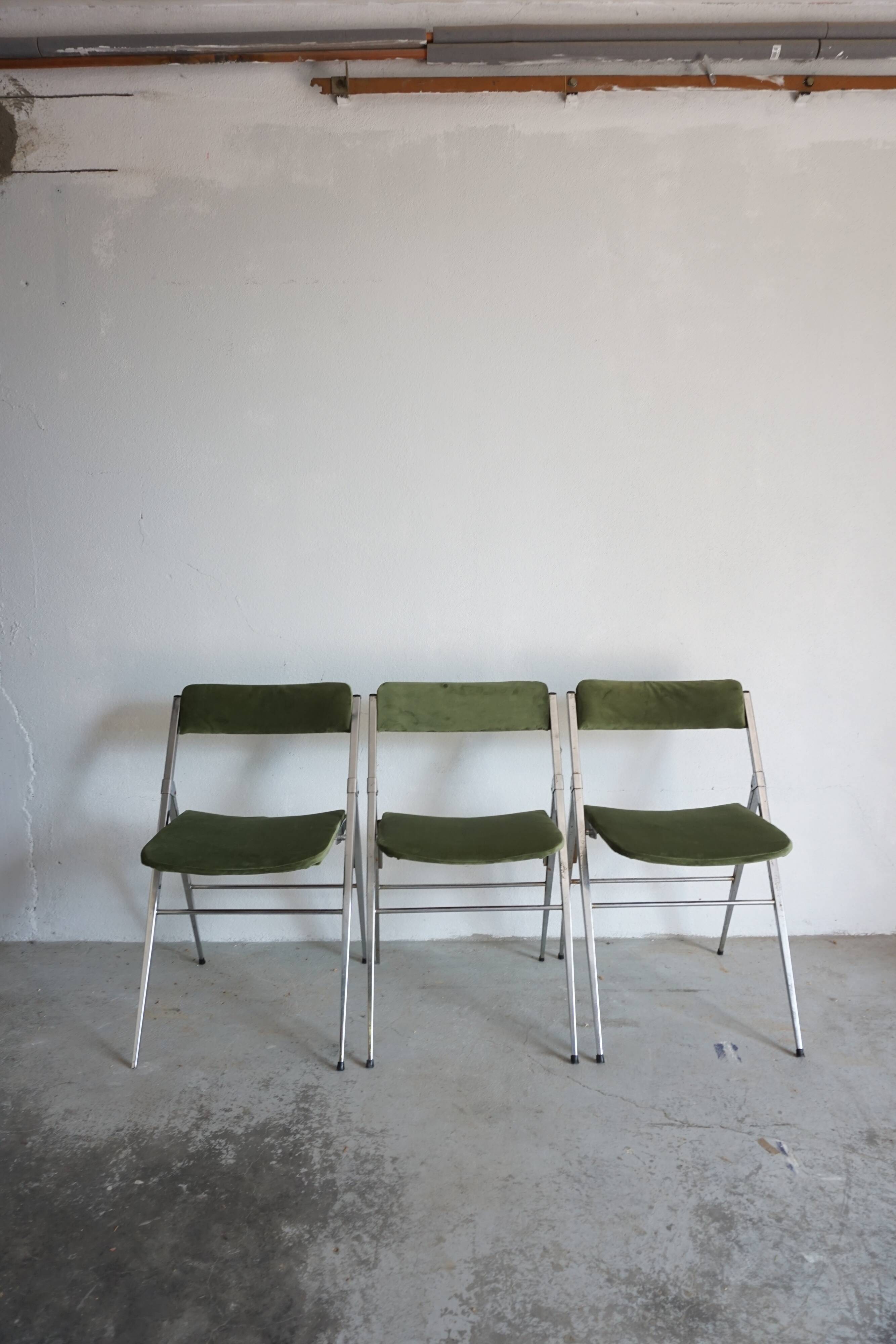 Lot of 3 velvet folding chairs