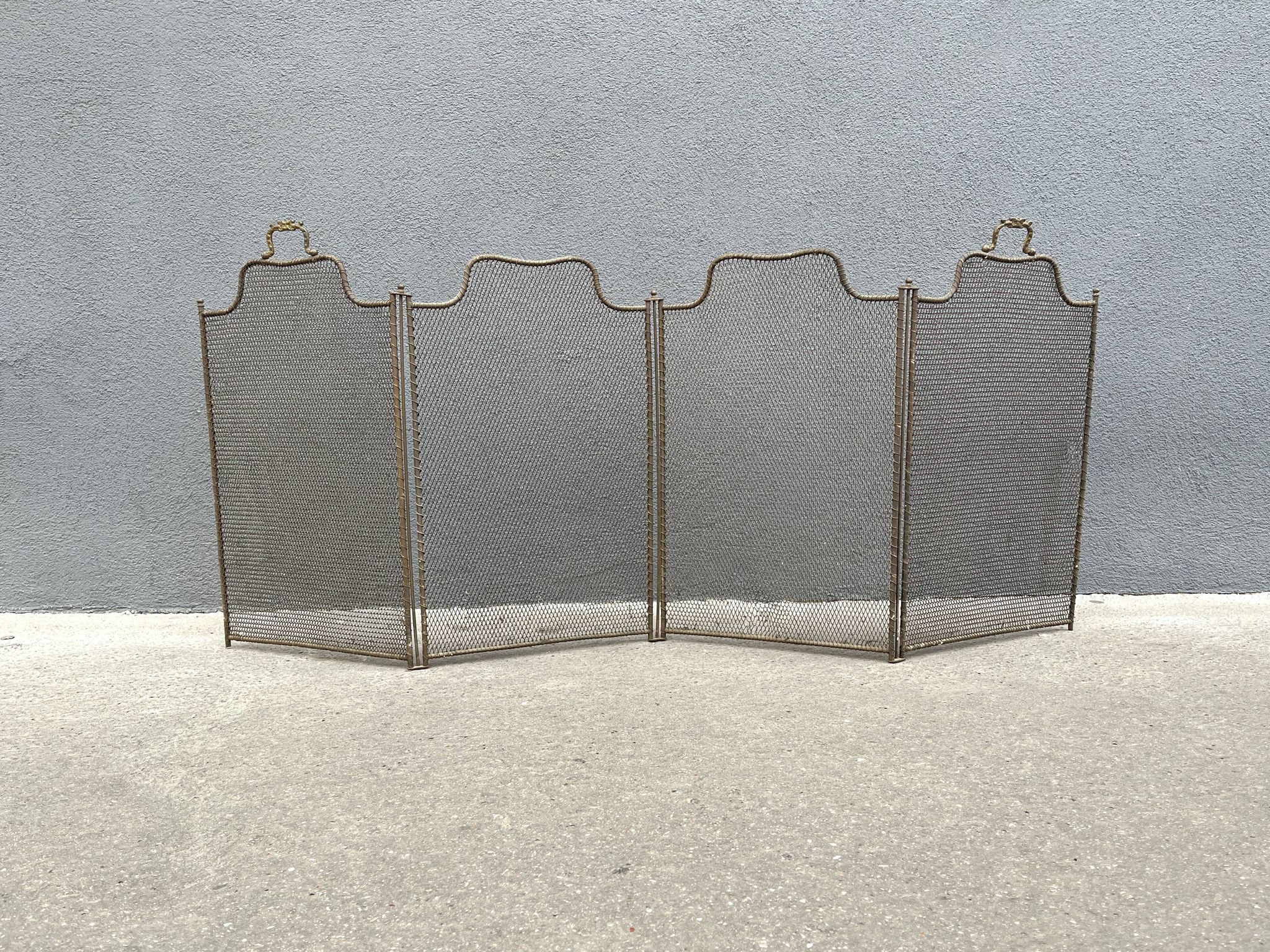 Old 19th century fireplace screen, 4-panel spark arrester