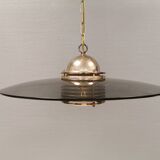 Original Belid T 391 pendant light in gold-coloured metal and smoked glass