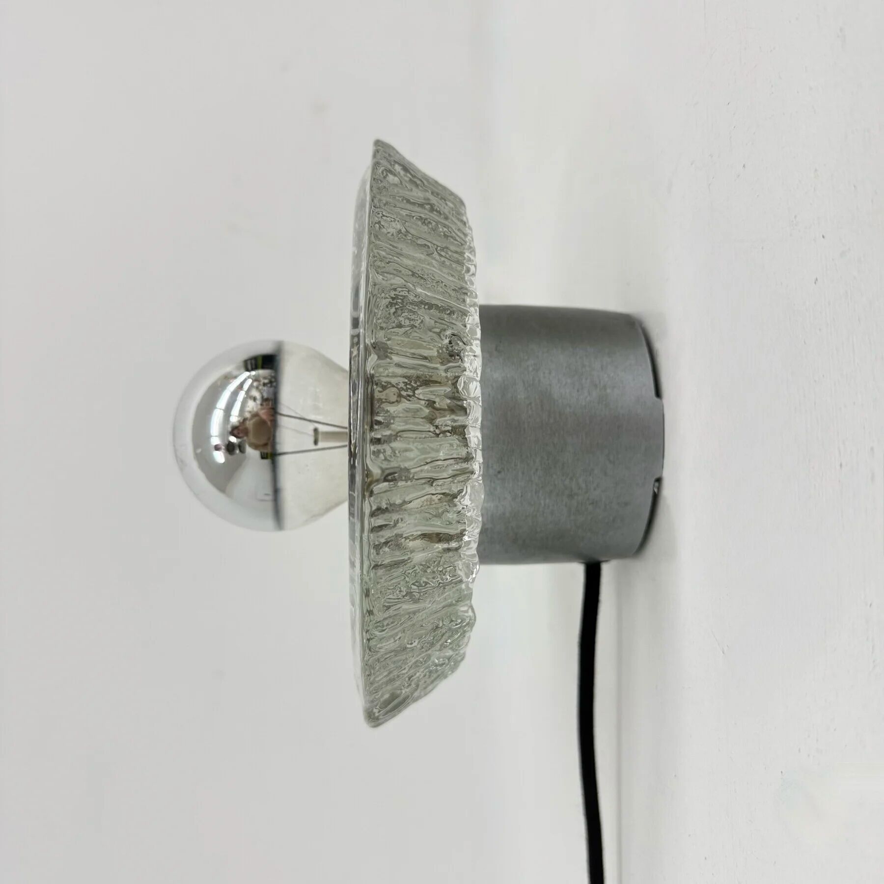 Thick structured ice glass wall light flush mount by Peill & Putzler, 1970s