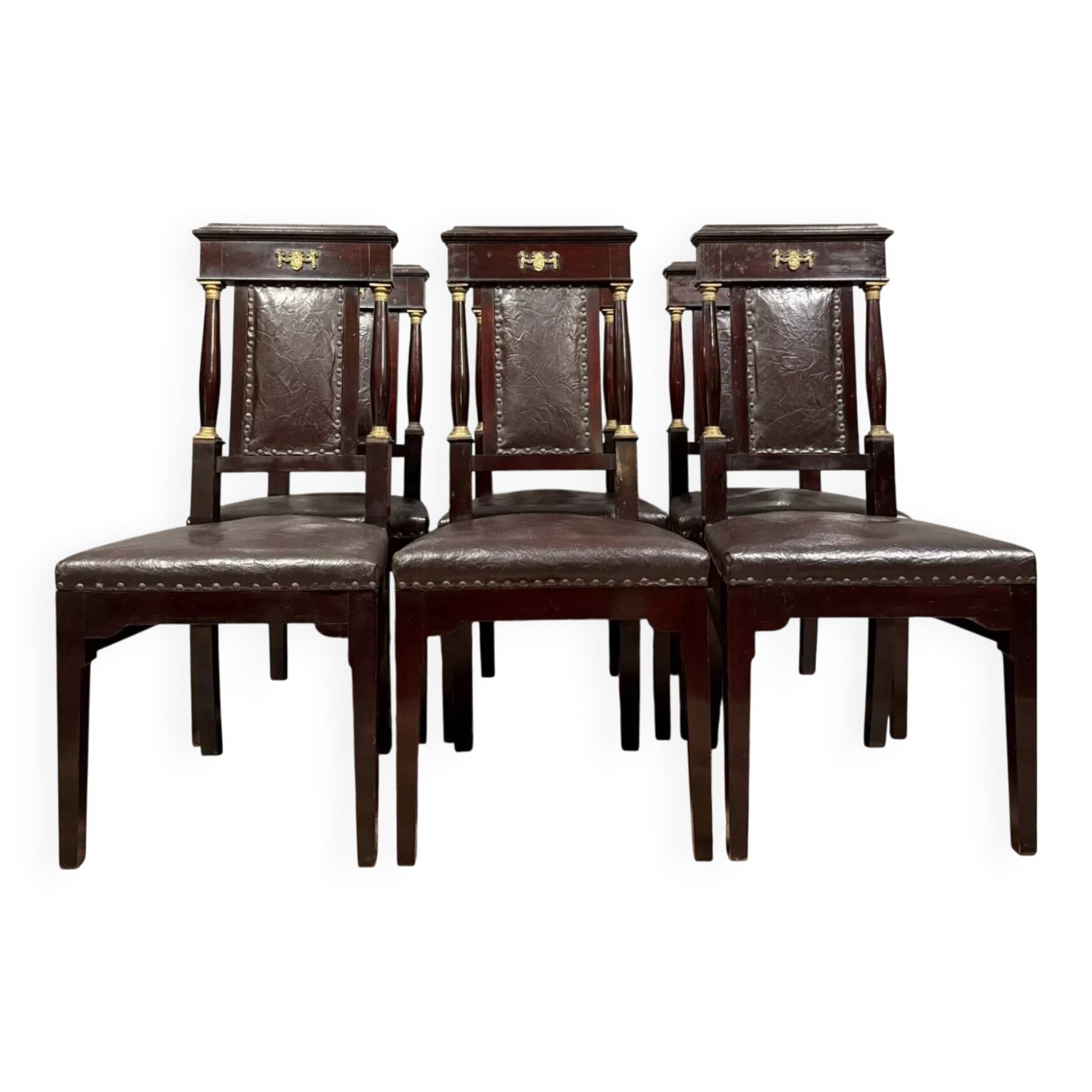 Série de 6 chaises Empire en acajou et bronze doré vers 1850