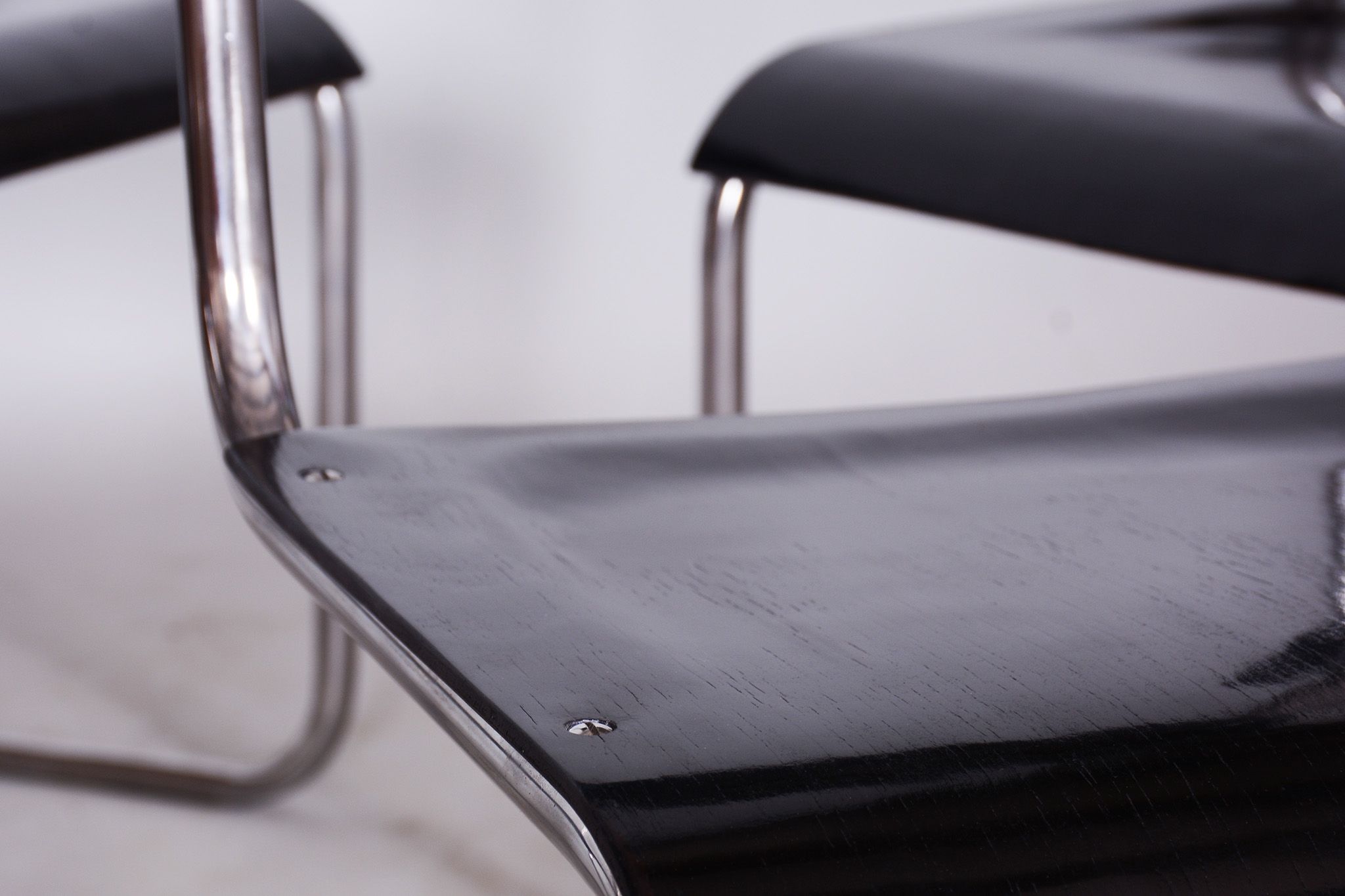 Set of 6 Vintage Bauhaus Chairs, Restored, Gloss, Vichr a Spol, Czechia, 1930s