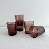5 gobelets à eau en verre bullé violet vintage