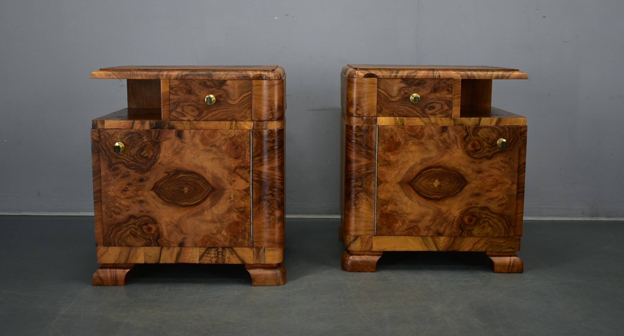 1935s pair of rare art deco bedside tables, Czechoslovakia