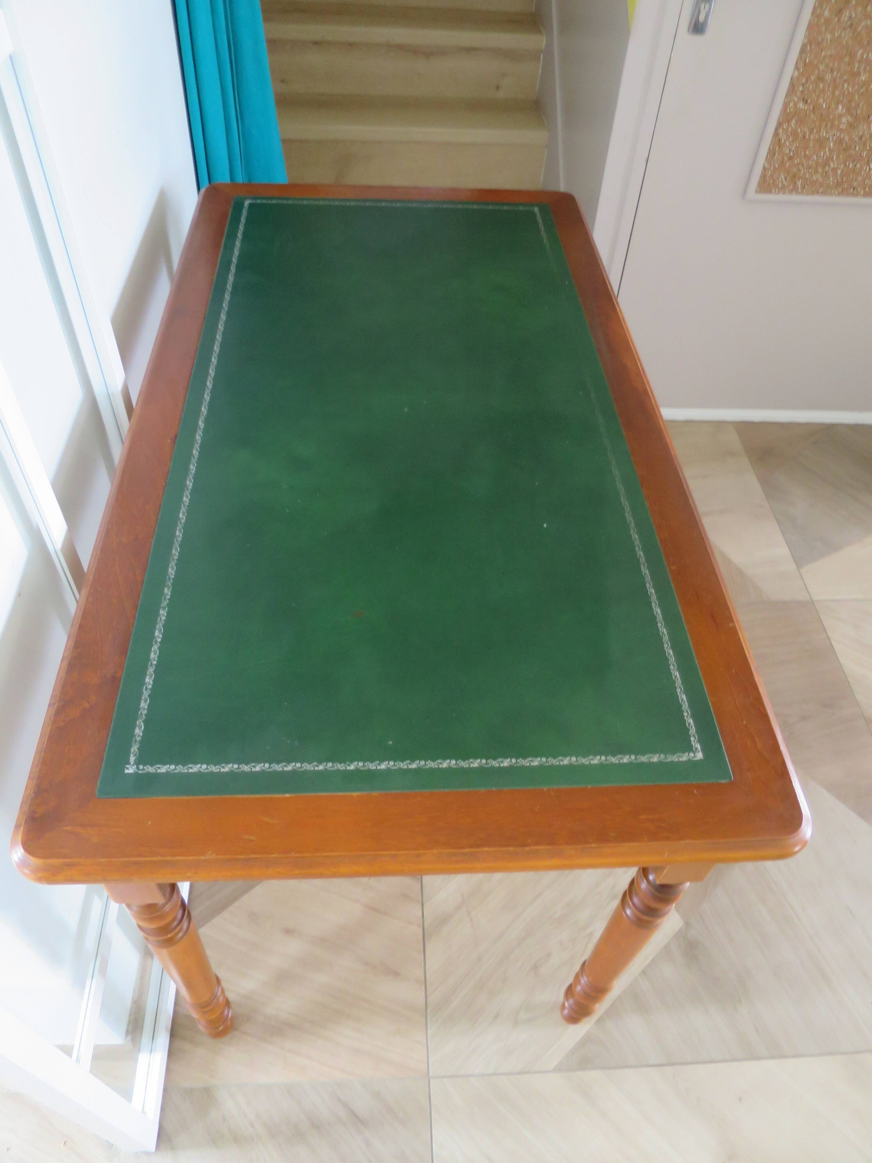 Minister's desk style L. Philippe – 2 drawers – cherry wood – faux leather desk mat