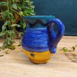Carafe en Grès Bleu et Jaune à Motifs