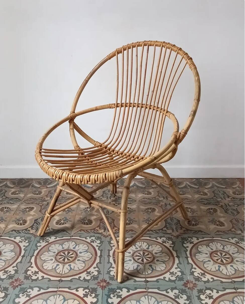 Trio de fauteuils rotin vintage