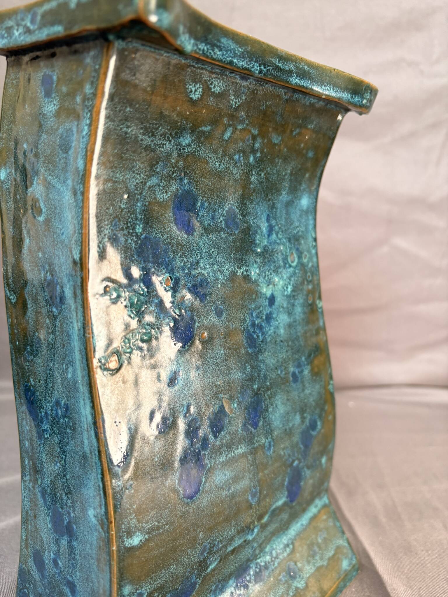 Vintage Modern Brutalist Blue Green Ceramic Vase Germany