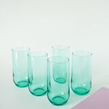 Set of 5 Long Drink water glasses in green glass, 1970