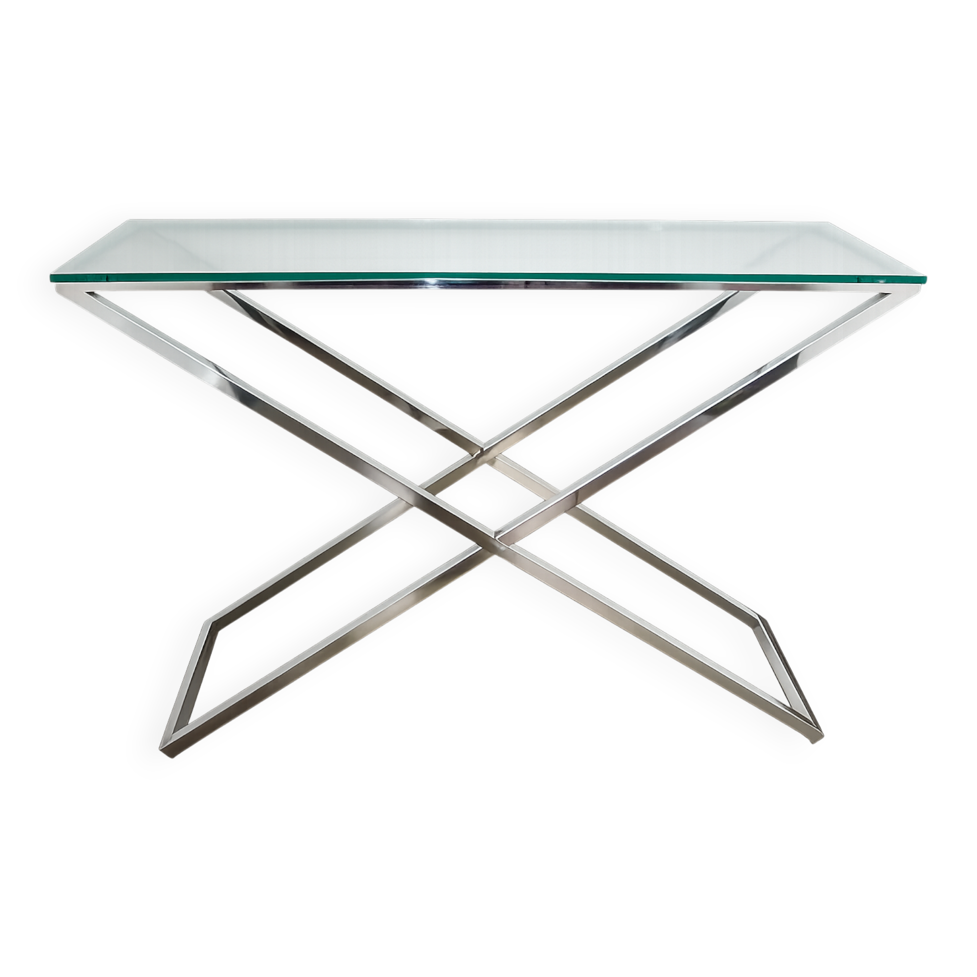 1990s-style Modern console table, chrome and glass, 120 cm