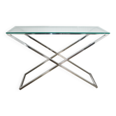 Table console moderne des années 1990, chrome et verre, 120 cm