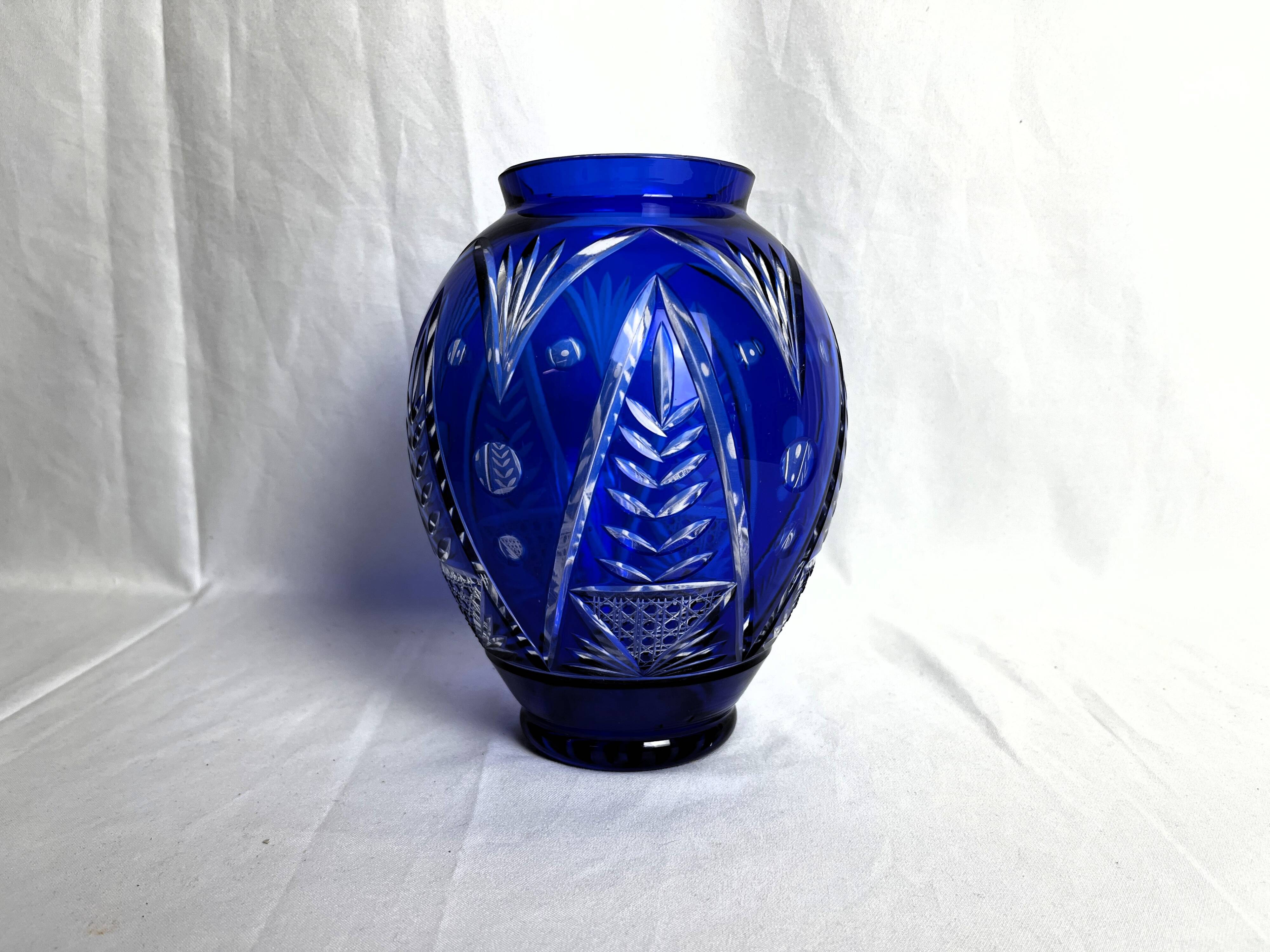 Cobalt blue Bohemian crystal vase from the 20th century.