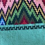 Romanian flatwoven rug geometrical design on a green turquoise background, 158x185 cm