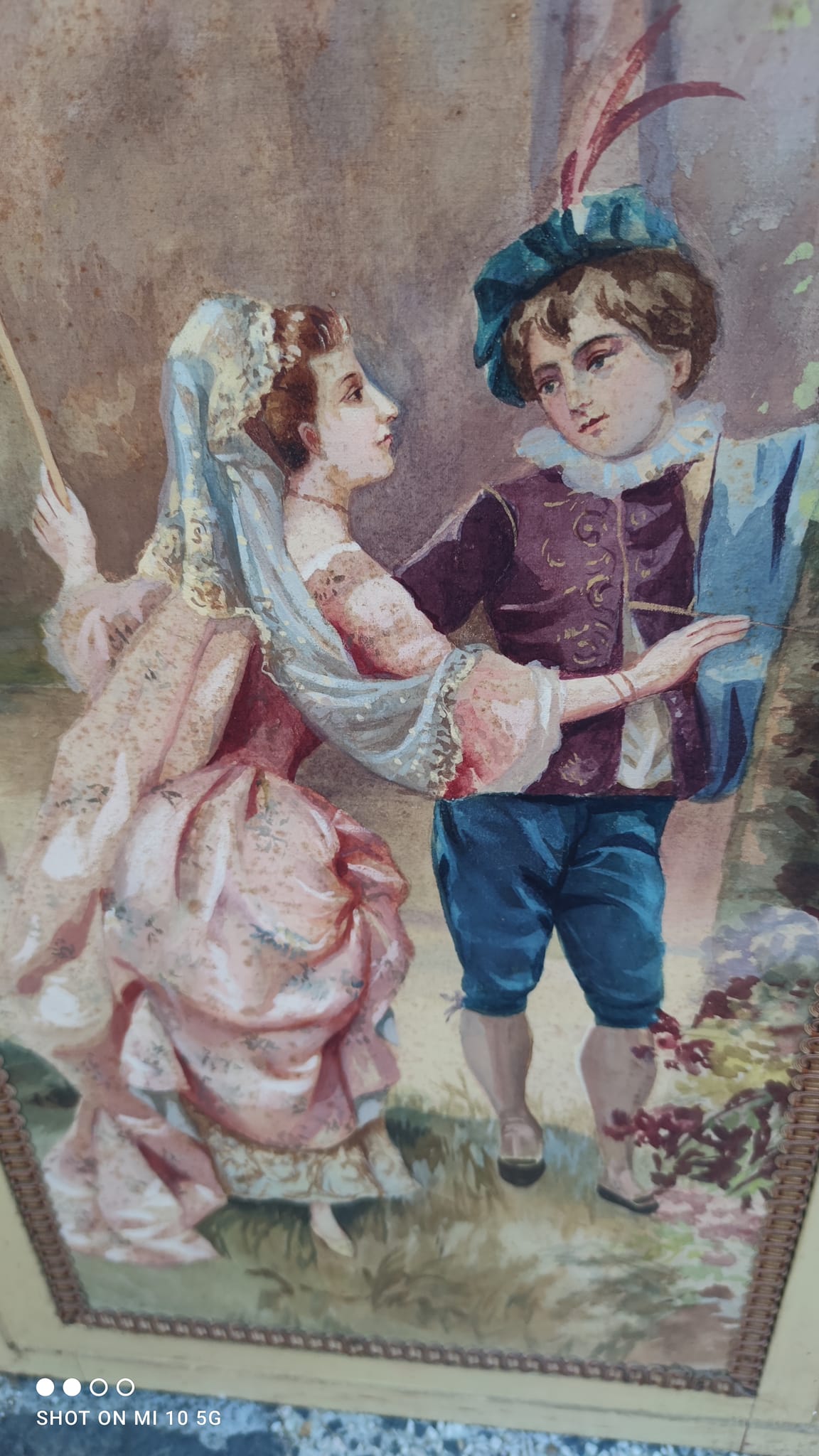 Folding screen or folding screen made of painted wood and painted canvas