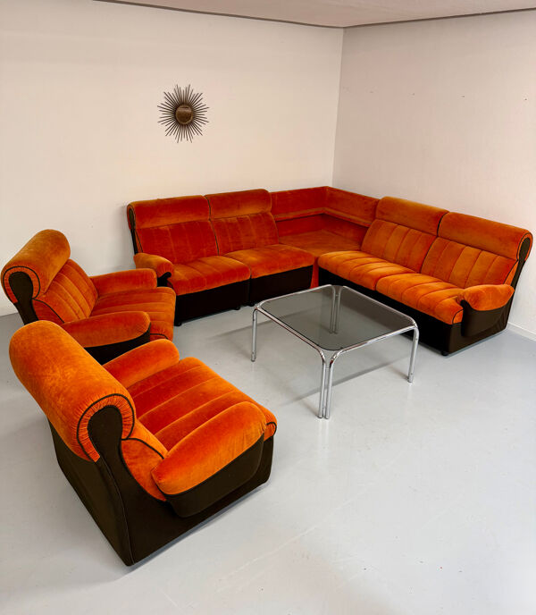 Canapé d angle vintage modulable orange design années 70 pop