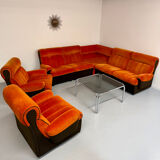 Modular vintage orange corner sofa, 1970s pop design.