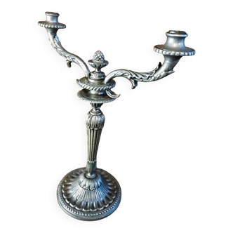 Double branch candlestick in silver metal, Louis XVI style