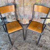 Pair of Vintage Style MULLCA Model 510 Grey Metal + Wood Chairs