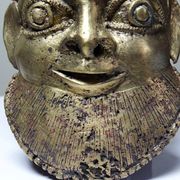 Small gilded bronze Oba mask from Bamoun, Cameroon, vintage Africa
