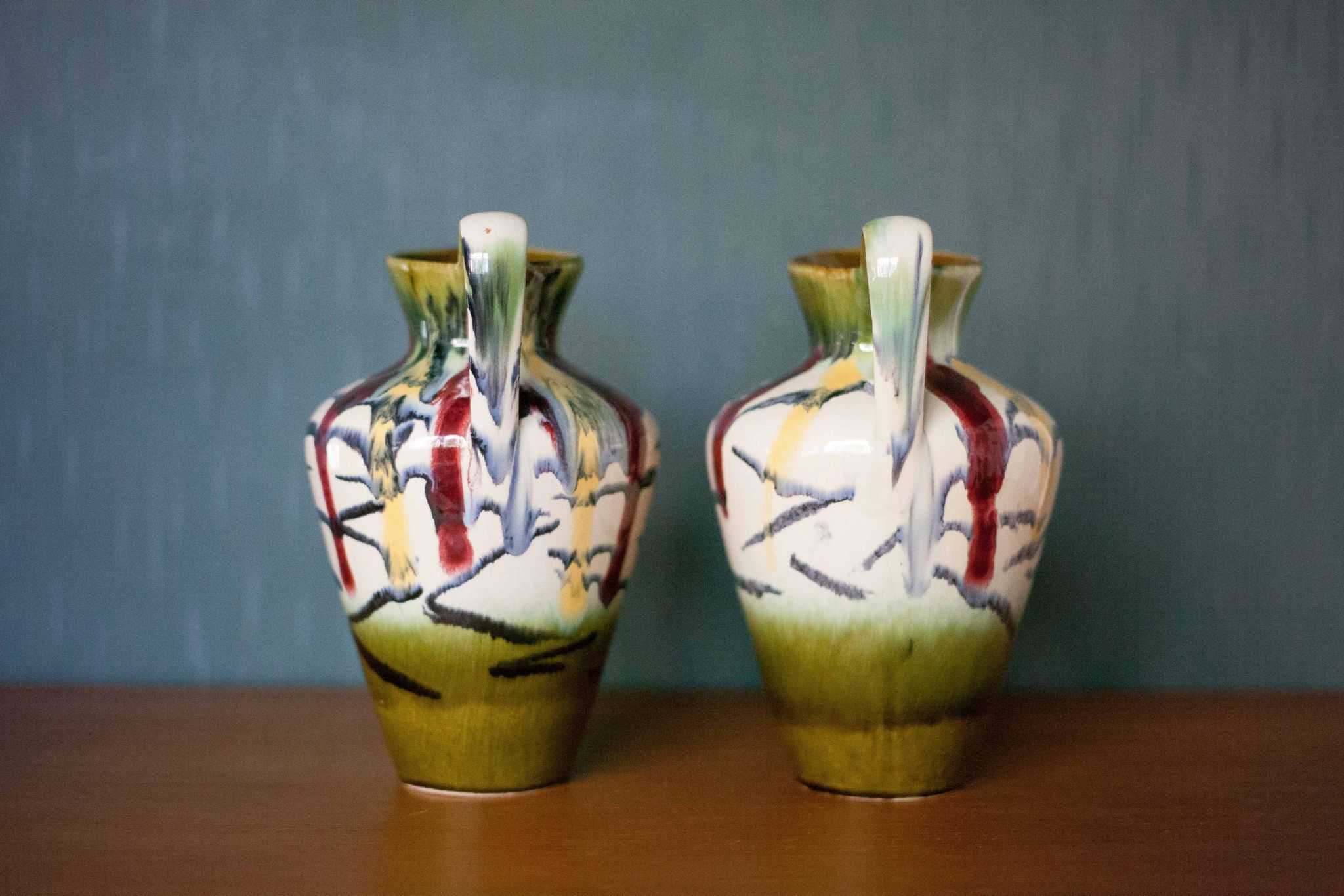 Pair of vintage ceramic vase U-Keramik 1505/20 West Germany, vase with handle, collection, pottery