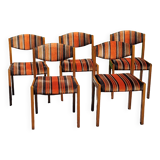 Set of 5 70s designer chairs in beech and orange and brown velvet Self éditeur