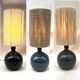 Vintage blue pyrite stoneware lamp 1970s raffia rope lampshade ribbons 70s bohemian