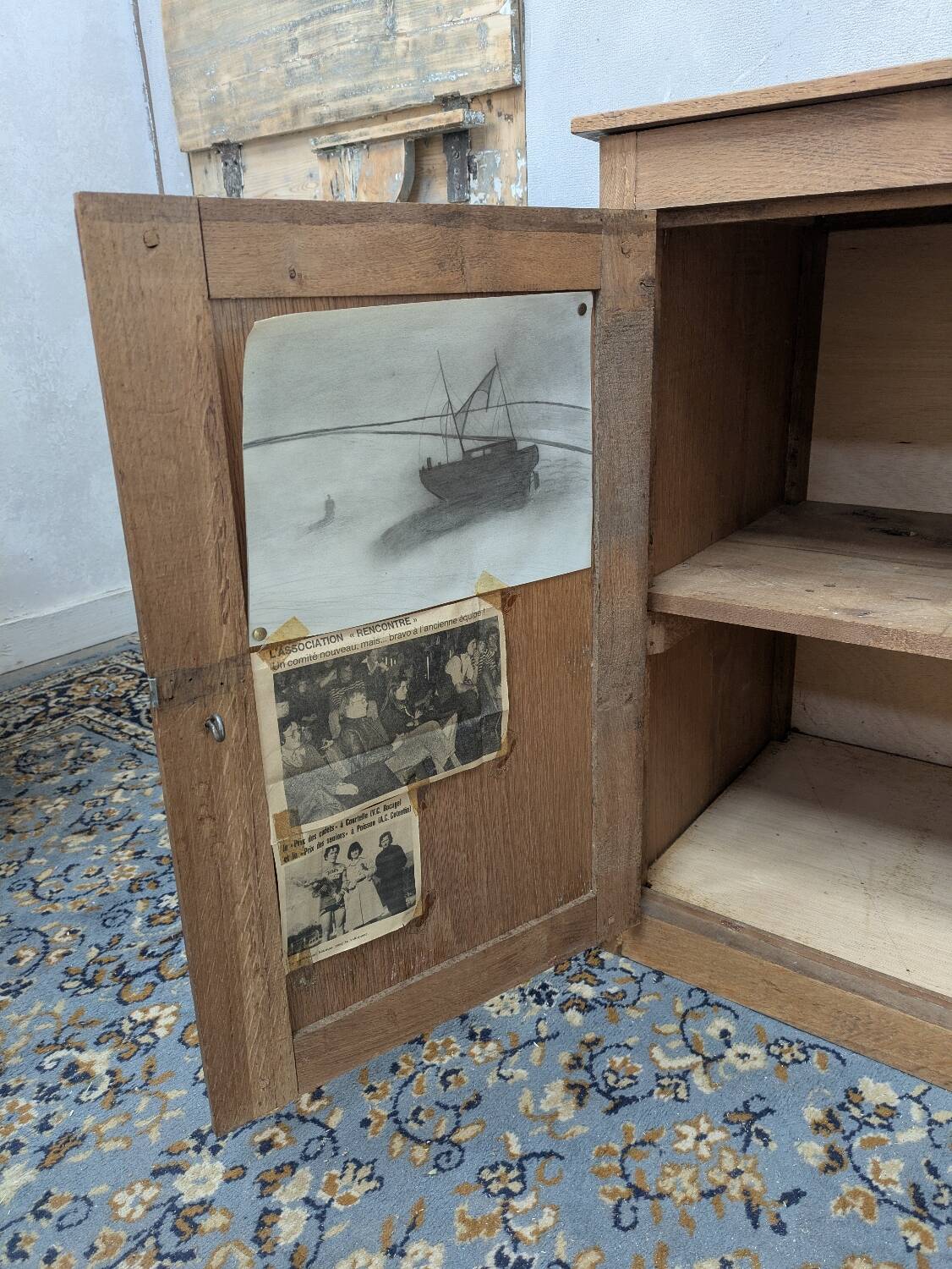 Small raw wood sideboard