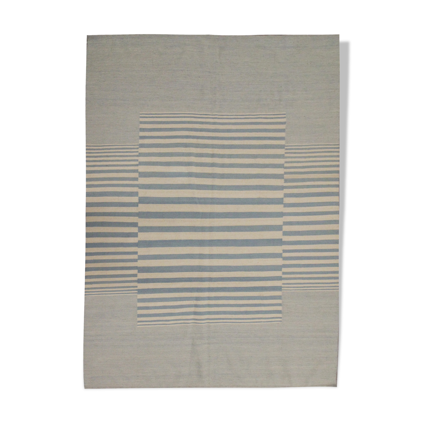 Blue cream wool kilim handwoven modern kilim flat-weave area rug-205x283cm