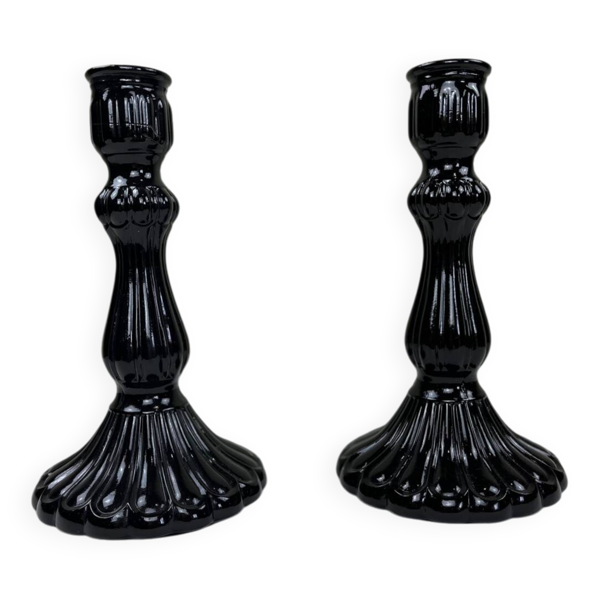 Pair of black opaline candlesticks