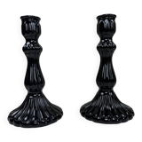 Pair of black opaline candlesticks