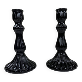 Paire de bougeoirs opaline noir