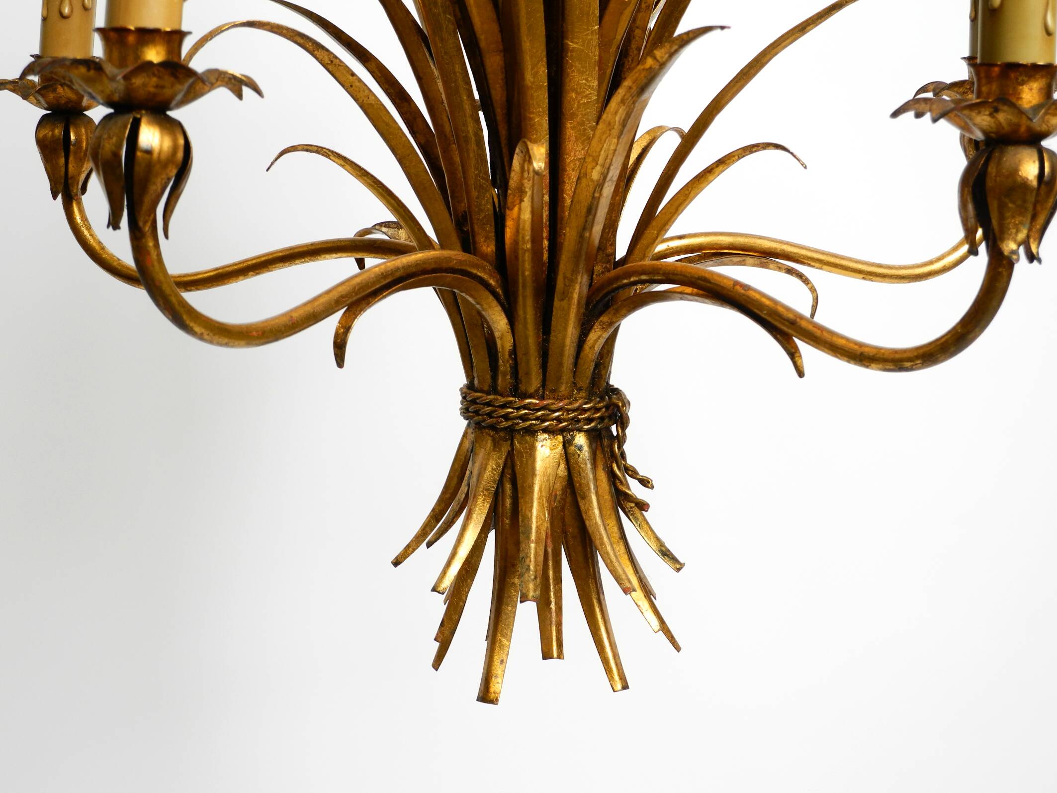 Beautiful huge 1970s gold-plated 5-arm tall metal chandelier by Hans Kögl