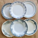 Assiettes plates vintage dépareillées terre de fer - Décor bleu / vert