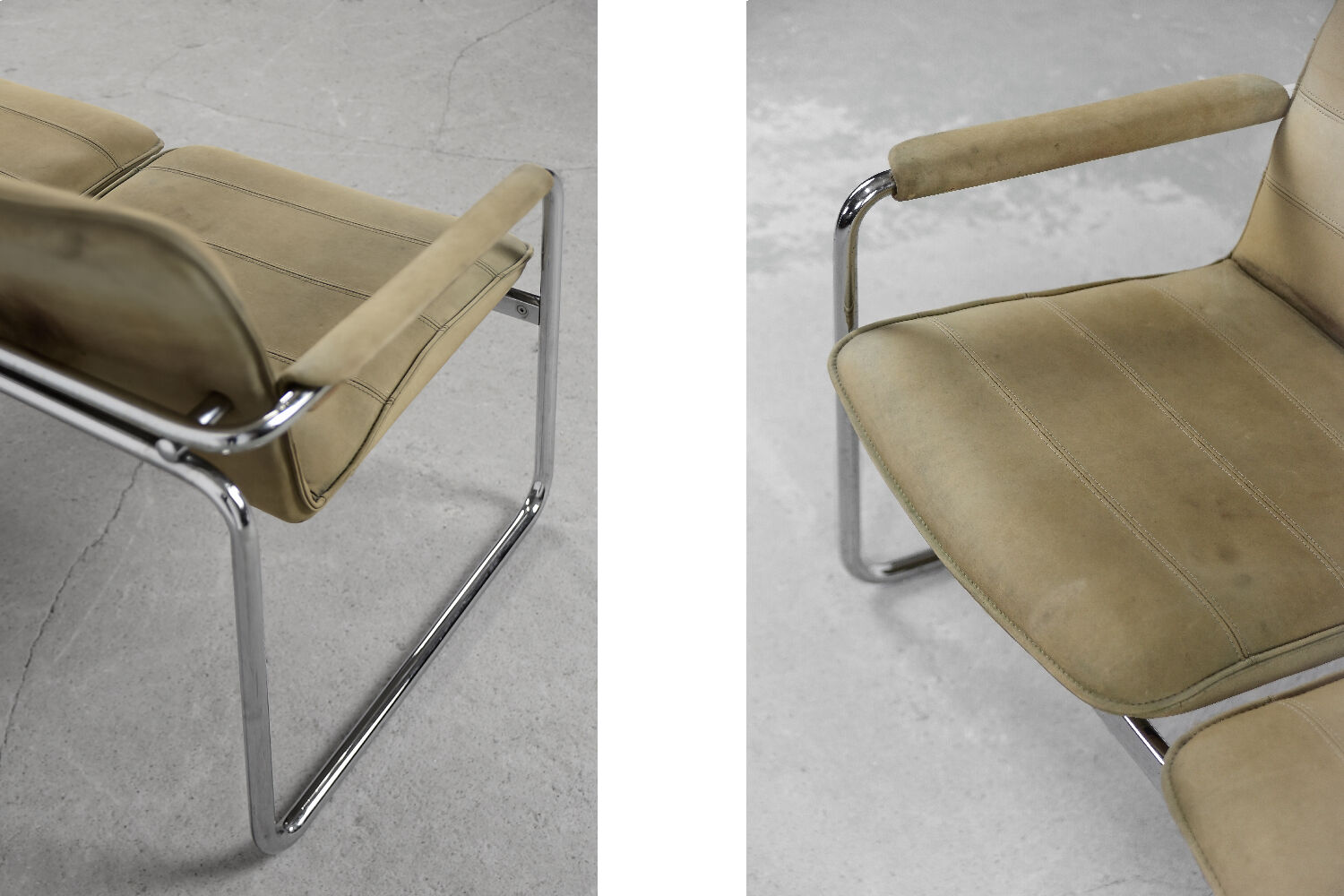 Canapé vintage 2 places en cuir tubulaire en acier, années 1960
