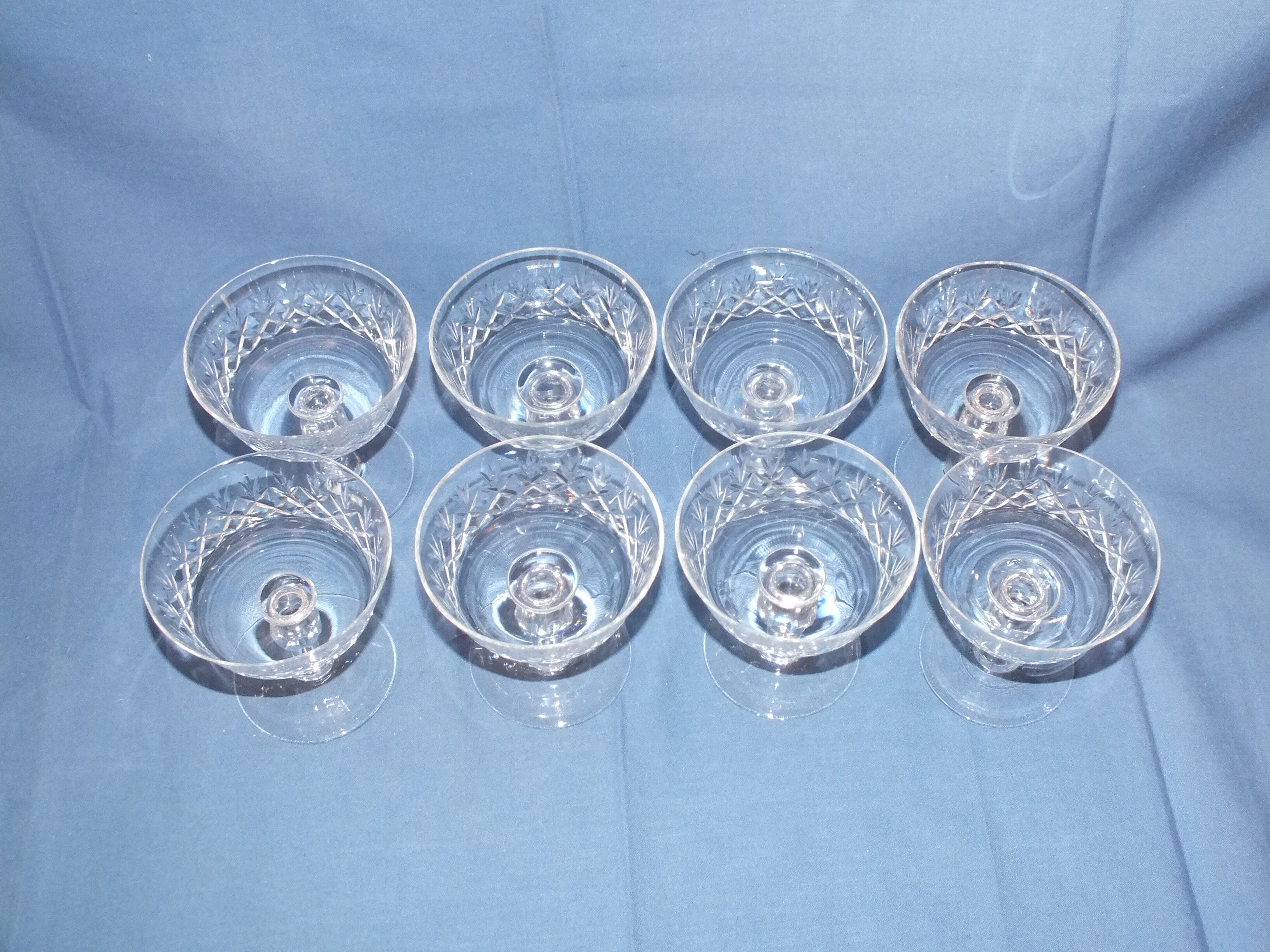 Set of 8 crystal champagne glasses cut around 1900