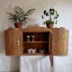 Art-deco wall showcase in raw oak