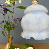 Vintage globe pendant light in white and blue opaline