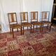 Set of 4 Art Deco chairs in oak and brown leather.
