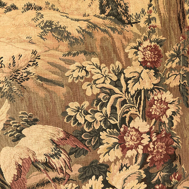 Tapestry decorated with waders, waterfront and greenery