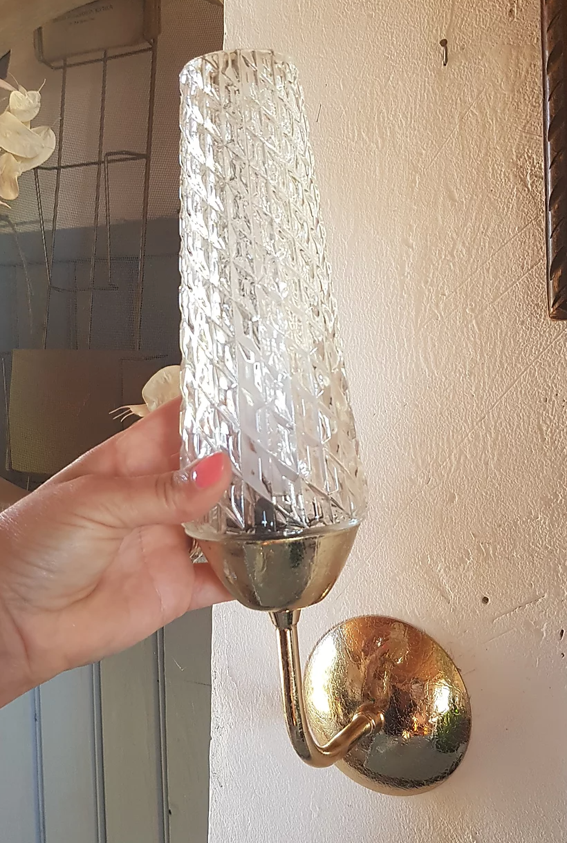 Set of 2 glass and gold metal appliques