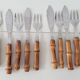 Couverts à poisson couteaux et fourchettes bambou Riviera 1960