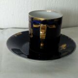 Tasse en porcelaine haviland bleu de sevres doree a l'or fin c.f.h g.d.m
