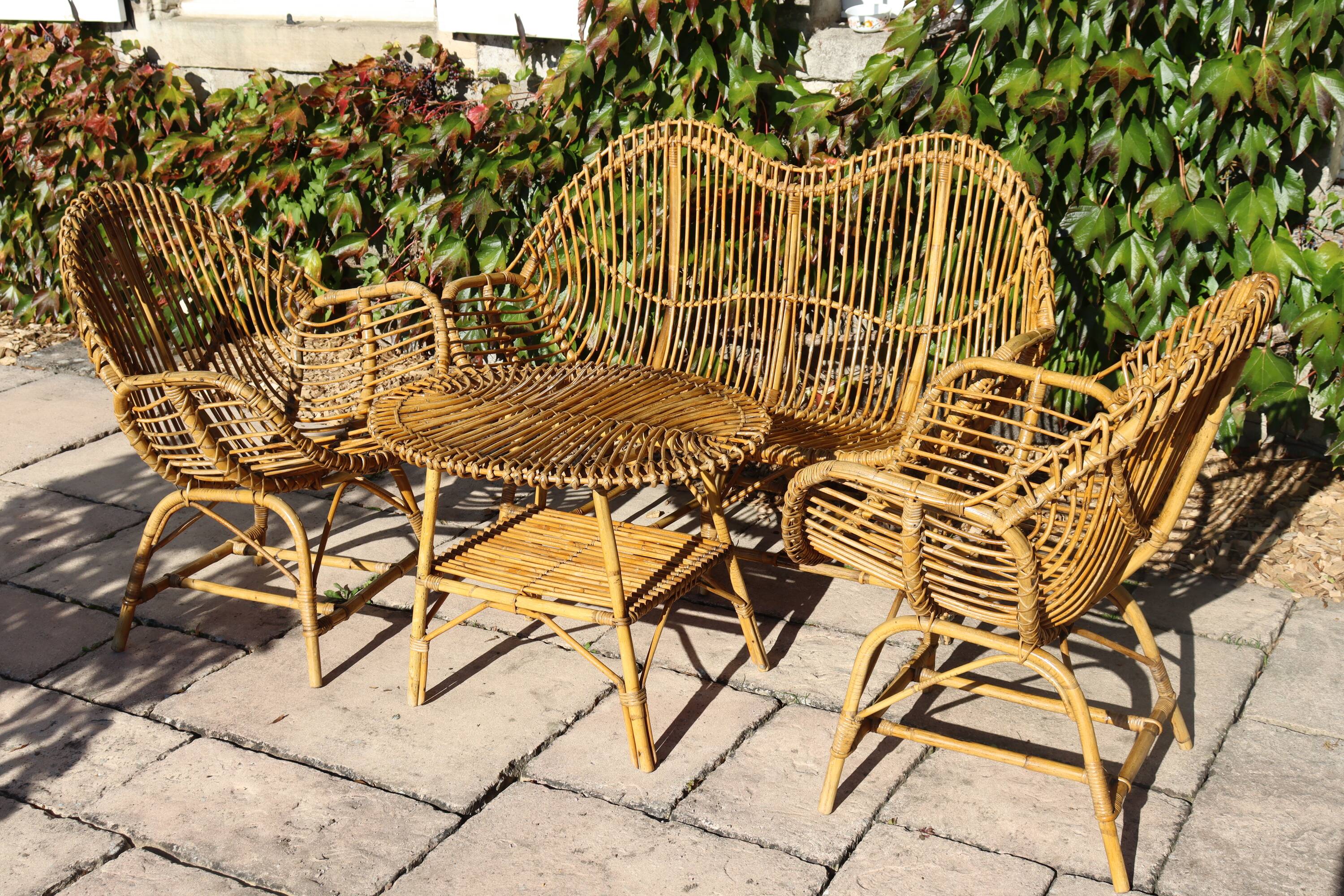 rattan and bamboo lounge set, Italy, 1960s, attributed to Franco Albini