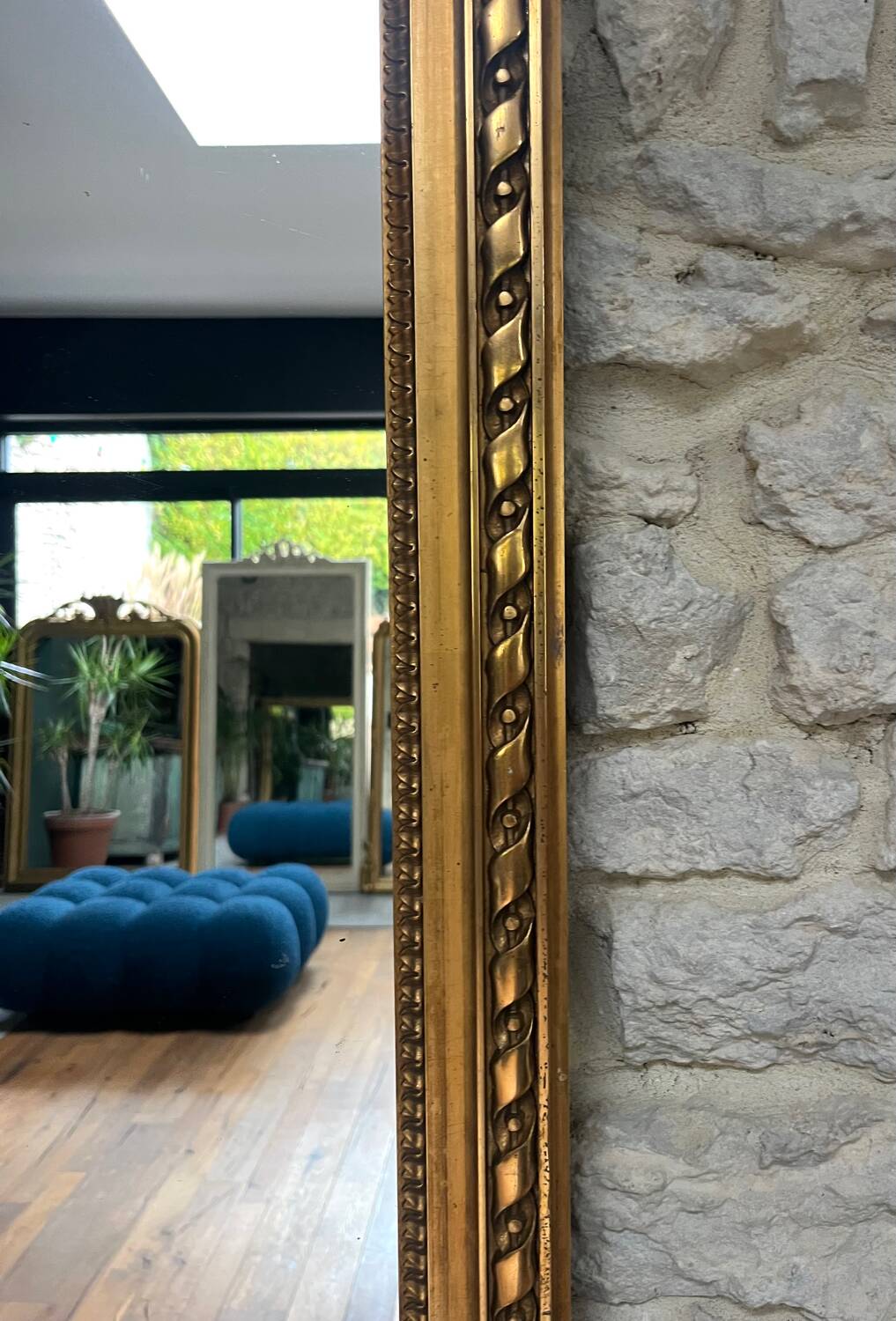 Antique mirror from the 18th century, 166/87.5 cm, copper leaf.