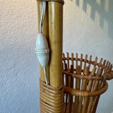 50s rattan plant stand floor lamp