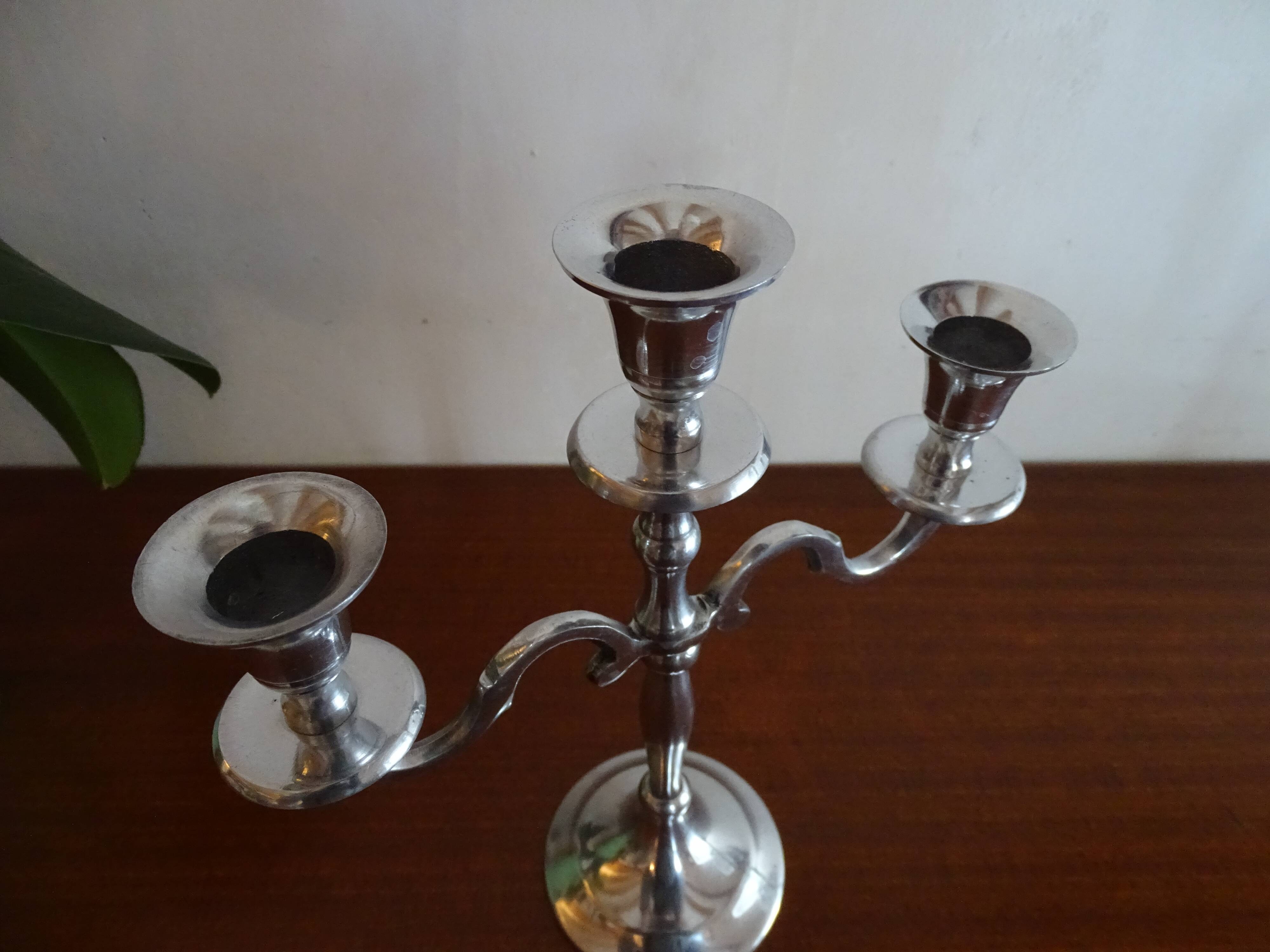 Pair of silver chandeliers alu vintage 3 burners