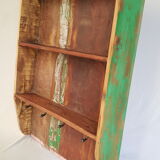 Wall shelf 3 shelves + 4 hooks cast iron in polychrome wood