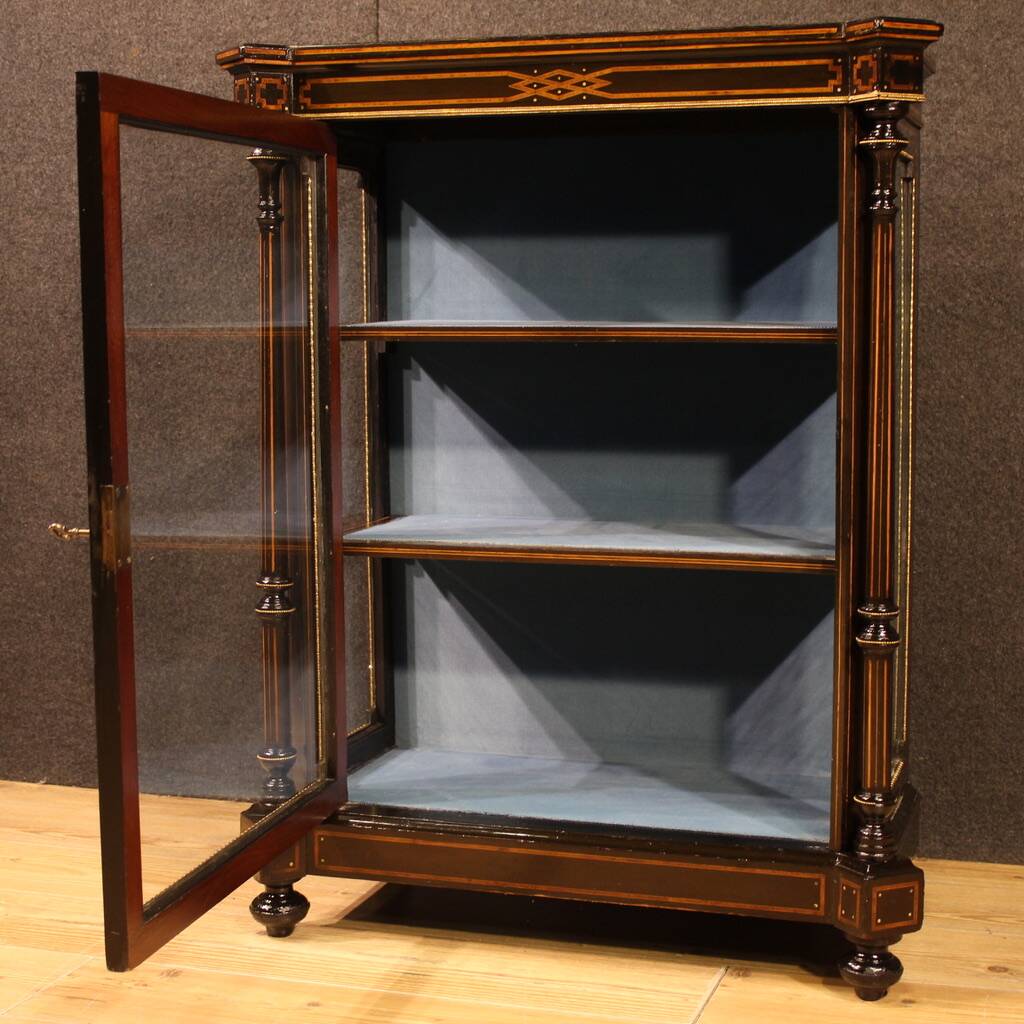 19th century English inlaid display cabinet